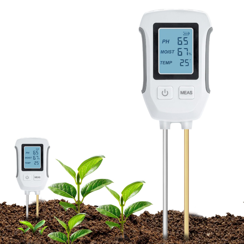 Mcbazel Soil Meter,3 In 1 Digital Plant Soil Moisture Meter With Ph/Moisture/Temperature For Garden,Lawn,Farming And House/Outdoor Plants
