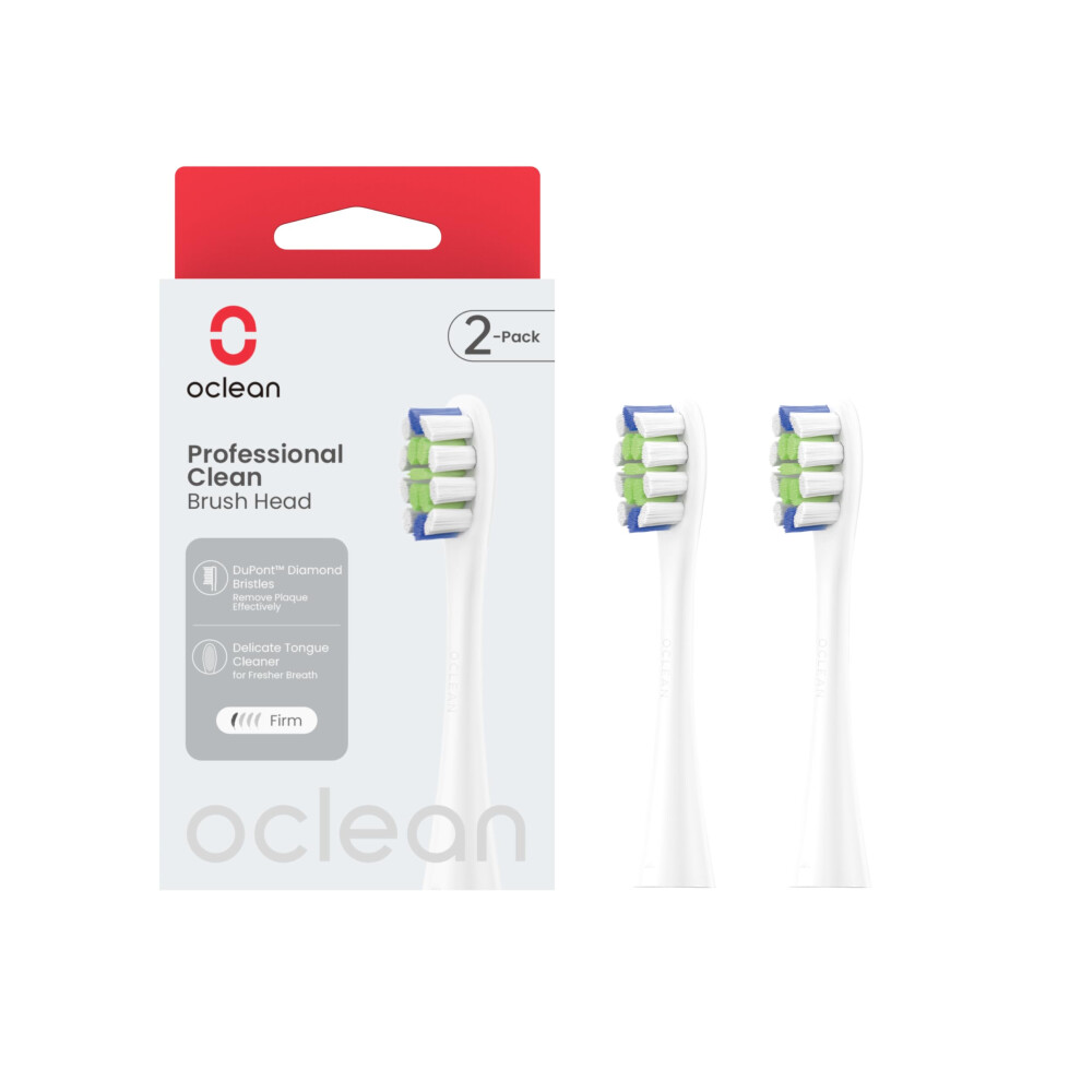 Oclean White Toothbrush Professional Clean Brush Head Replacements, Compatible With All Electric Handles, Fda Approved (2 Pack) Â