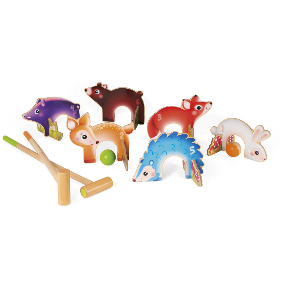 - Forest Animals Croquet Wood Game - Outdoor Game - For children from the Age of 3 J03207, Multicolored