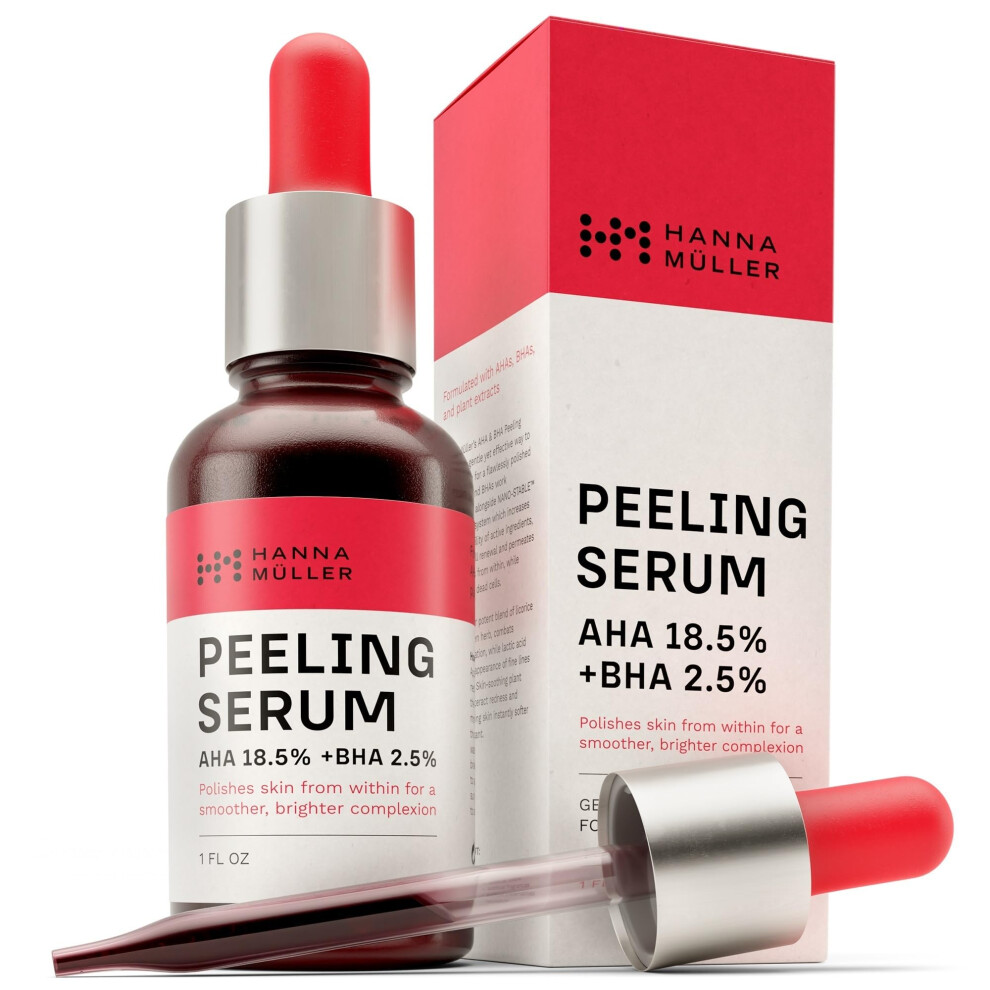 AHA BHA Peeling Serum - AHA 18.5% + BHA 2.5% Chemical Peel Solution, AHA BHA Exfoliator For Face W/NANO-STABLE- AHA BHA Peeling Solution For Fine