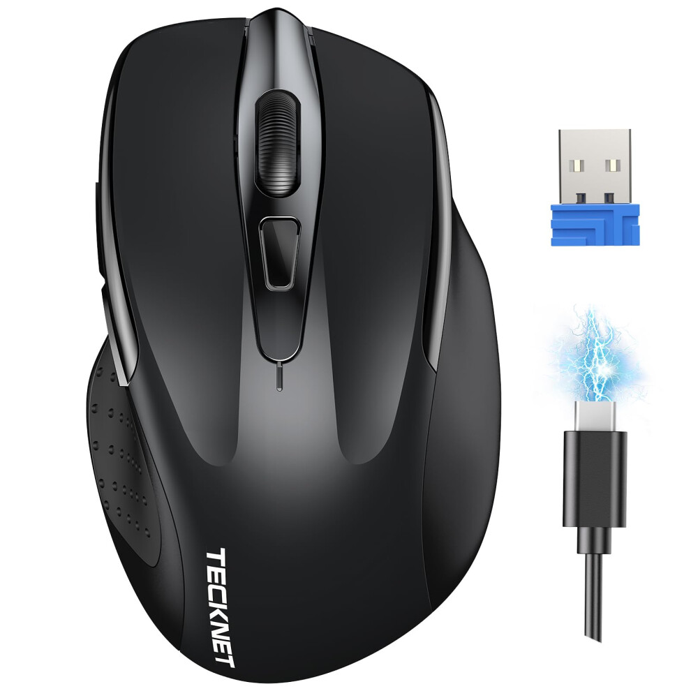Tecknet Rechargeable Wireless Mouse, Wireless Computer Mouse, Adjustable 4800Dpi Mouse, Silent Ergonomic Wireless Mouse For Laptop Pc Computer, Windows Mac Os Small