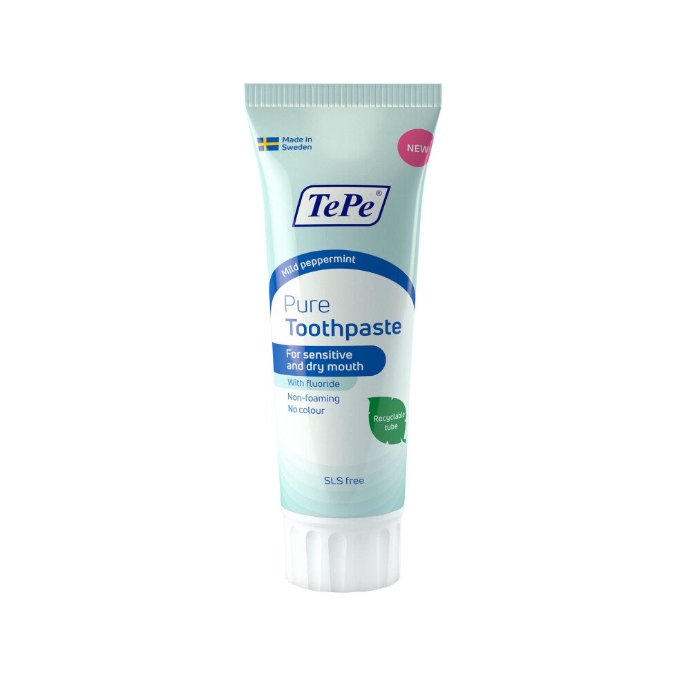 Pure Toothpaste, mild Peppermint, Very Gentle Everyday Fluoride Toothpaste for Sensitive Gums and Dry Mouth, Age-Appropriate Fluoride Level