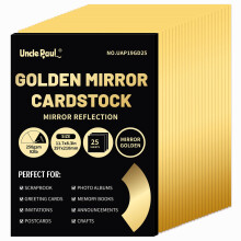 A4 Golden Mirror Cardstock Paper, 25 Sheets 250gsm/92Ib Metallic Reflective Paper for Crafts, Foil Cardstock for DIY Projects Birthday Party