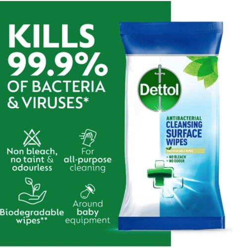 Dettol Anti-Bacterial Biodegradable Large Surface Wipes 110ea 1