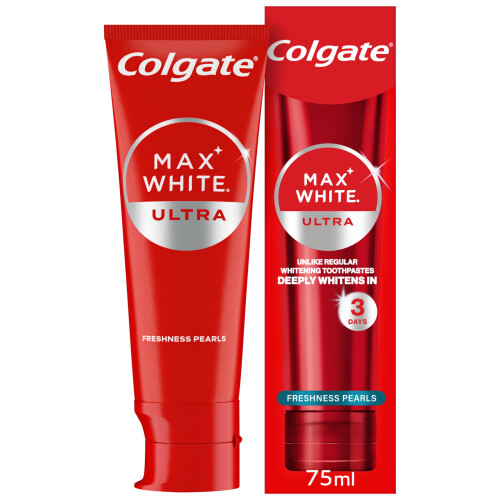 Colgate Max White Ultra Freshness Pearls Teeth Whitening Toothpaste 75ml | whiter teeth in 3 days* | long lasting freshness | enamel safe | removes deep