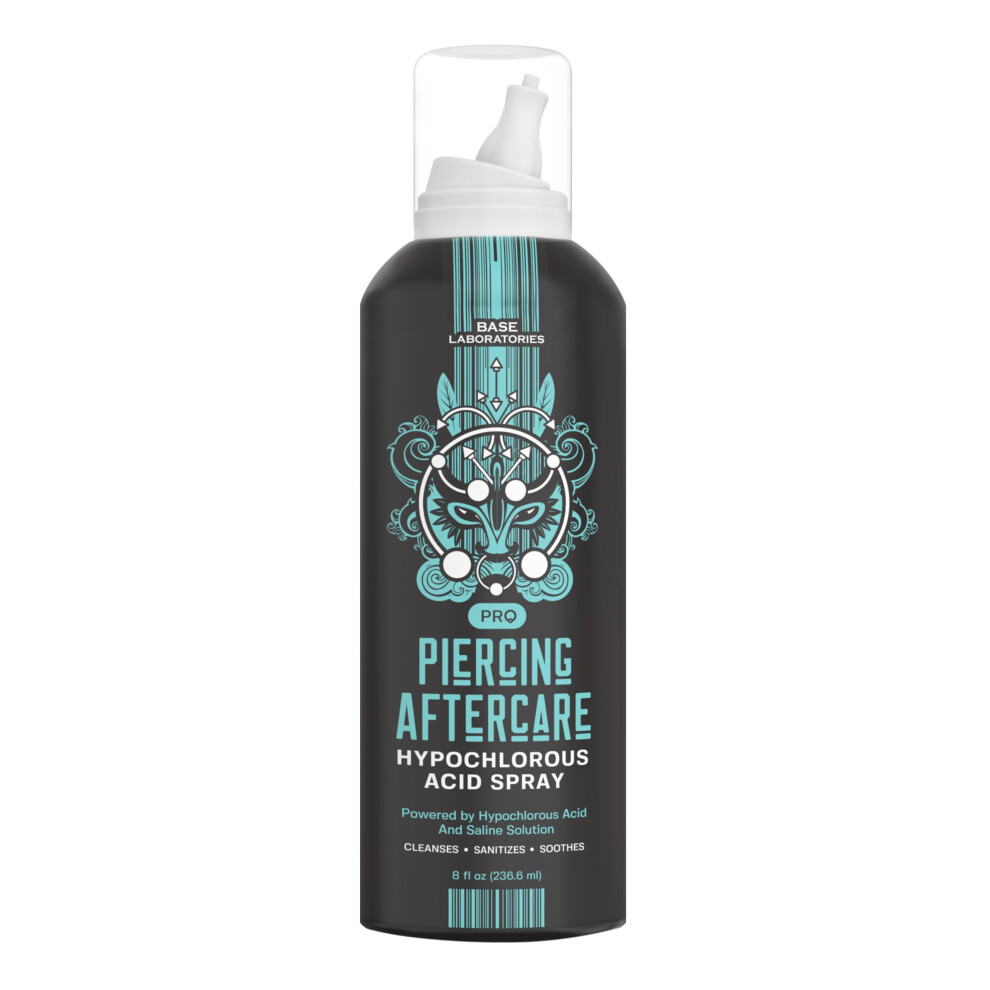 Base Laboratories Piercing Aftercare Hypochlorous Acid Spray Pro 8Oz | Piercing Aftercare Spray | Piercing Cleaning Solution, Saline Solution Piercing For Bumps,