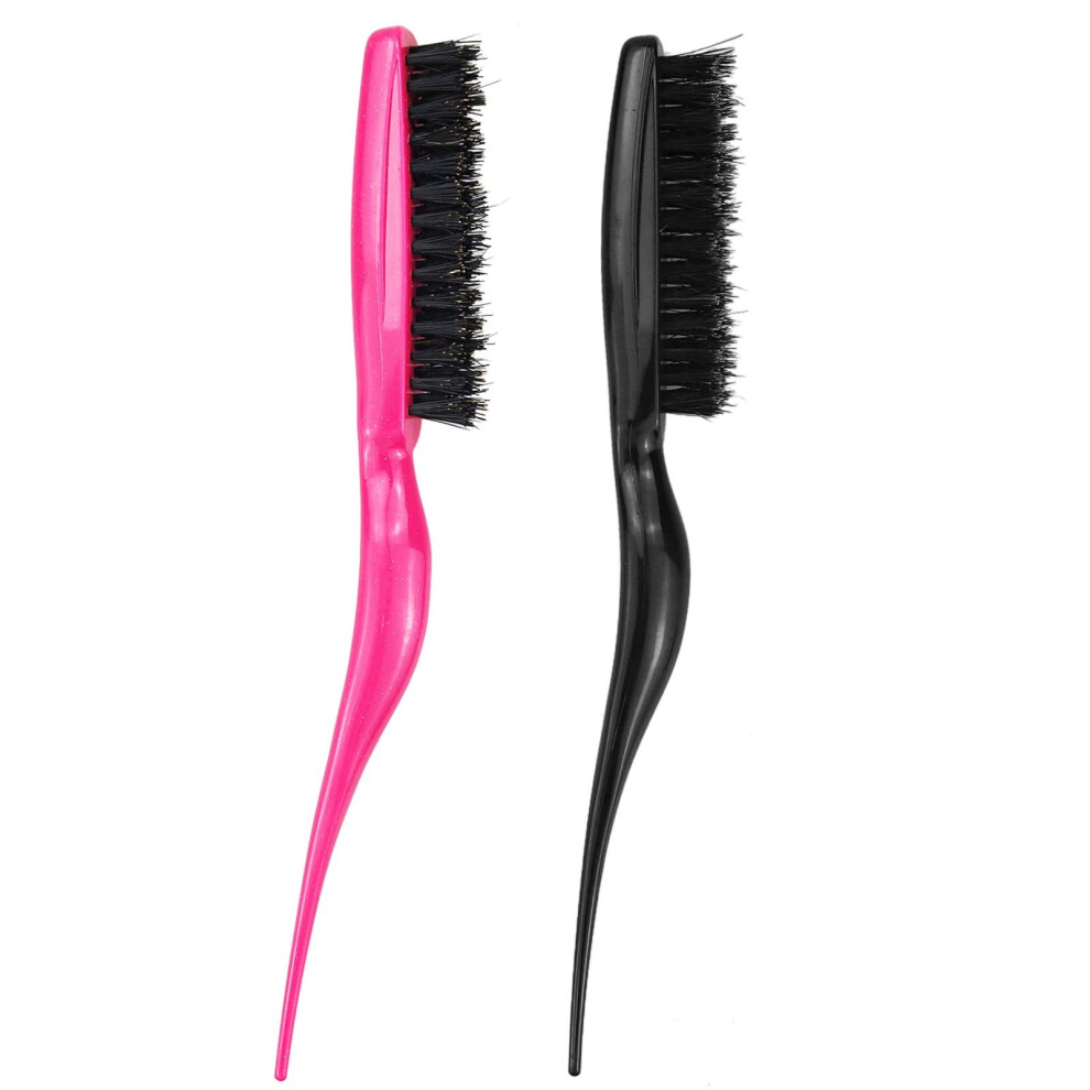 Lamxd Black 2 Pcs Hair Brush Slick Back Brush Bristle Hair Brush Teasing Hair Brush Back Slicking Combing Brushes For Women For Scalp Massage,Straight Or Curly