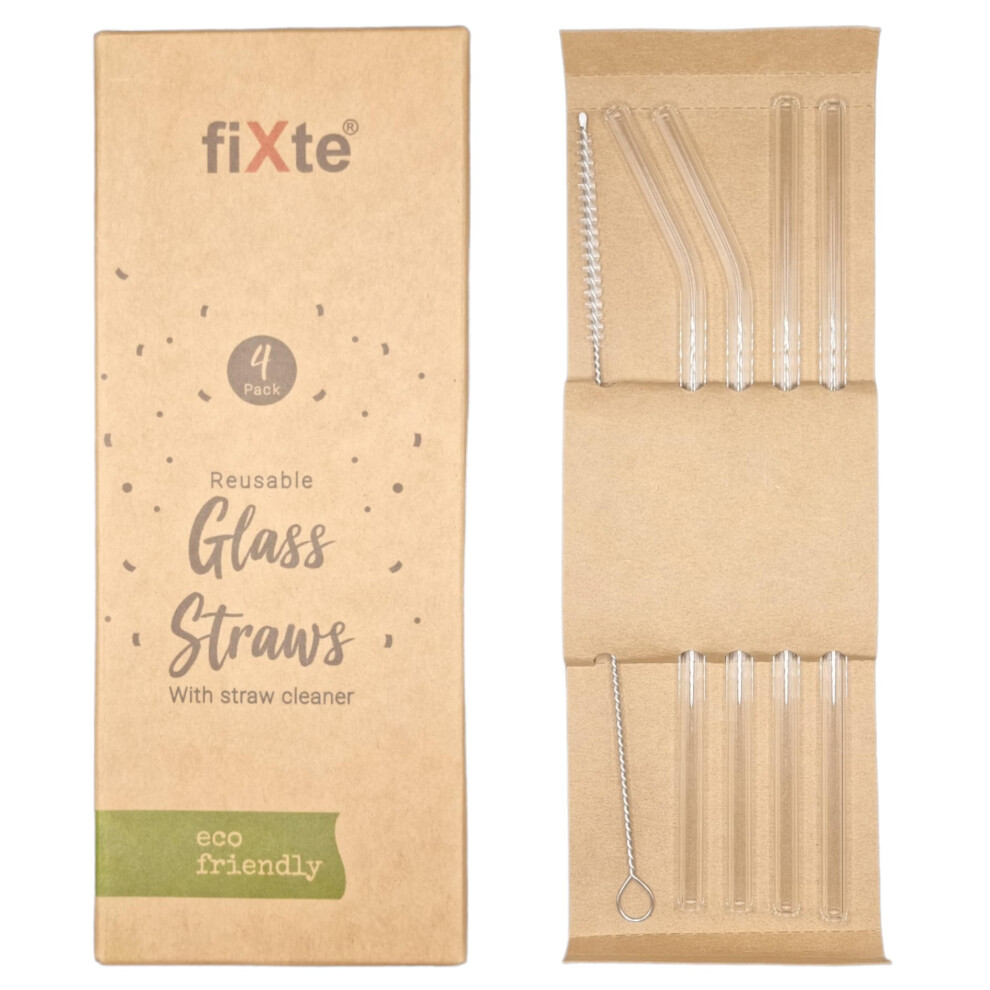 Fixte Reusable Glass Drinking Straws With Cleaning Brush Eco Friendly Party Summer Use Birthday Smoothie Milk Shake Clear Water Juice Straw Hot And Cold