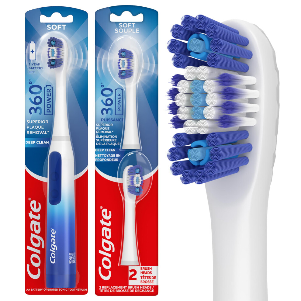 360 Floss Tip Sonic Powered Battery Toothbrush, Pack of 2