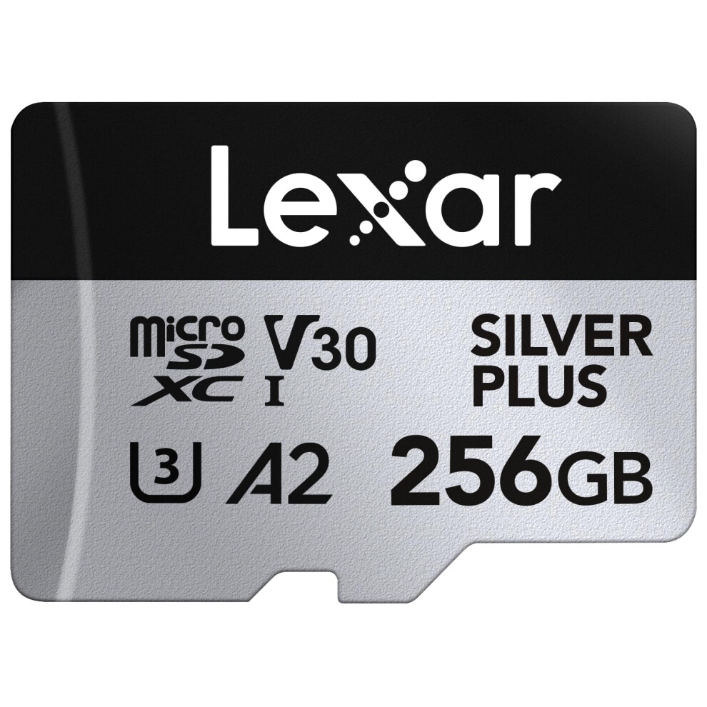 Silver Plus 256GB Micro SD Card up to 205 MB/s, MicroSDXC UHS-I Flash Memory Card with Adapter, C10, U3, A2, V30, Full HD, 4K UHD, High Speed TF Card