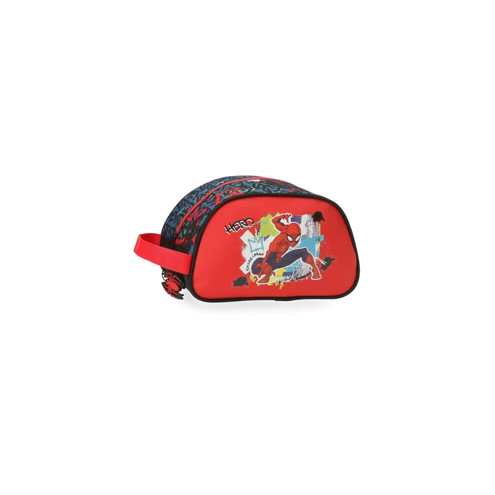 Joumma Bags, Disney Marvel Spiderman Urban, School Pencil Case, Children's Pencil Case, Made of Polyester., red, Toiletry Bag