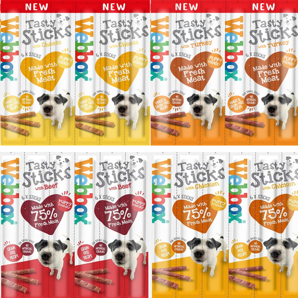 Webbox Dogs Delight Variety Pack Chicken Beef Turkey & Cheese 72 STICKS TOTAL (18 Of Each flavour) (Mixed)