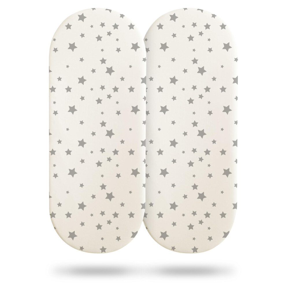 Silentnight Safe Nights Moses Basket Fitted Sheets Set 100% Jersey Cotton Bassinet Size Pack Of Two Plain Star Newborn Easy Care Super Soft For Baby With Grey