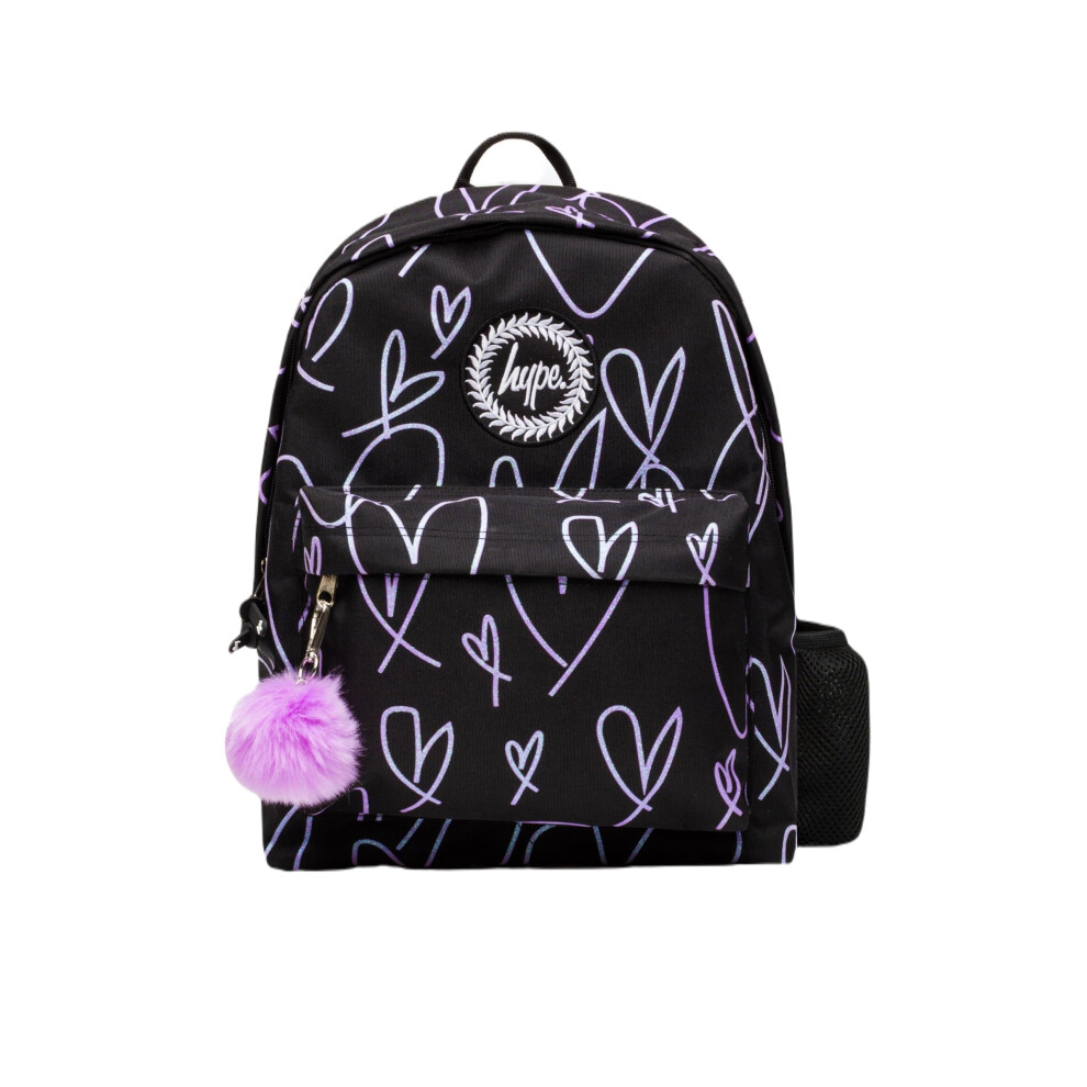 Hype Girls Black/Purple Glitter Scribble Hearts Iconic Backpack - Image 4
