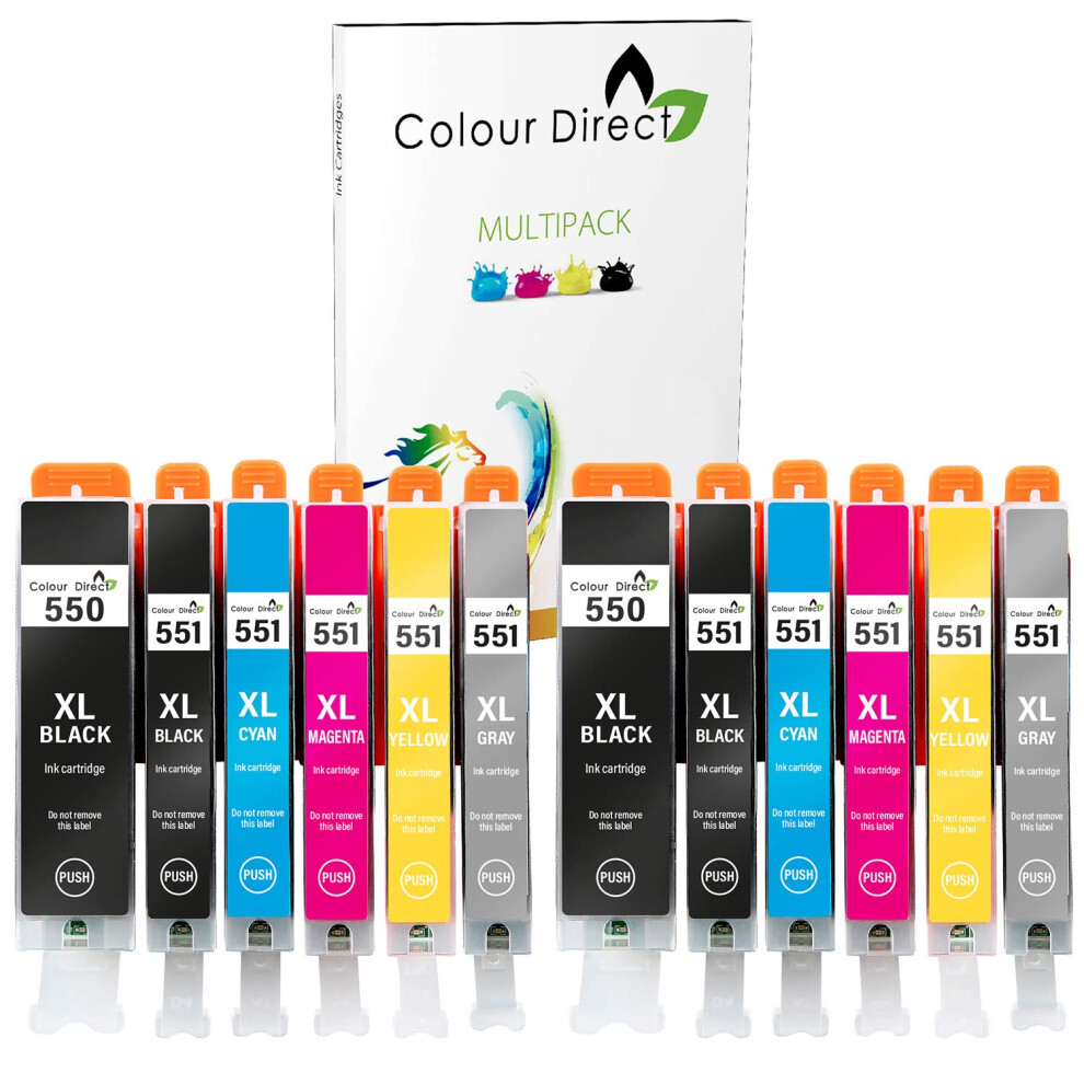 Colourdirect Replacement 550 551 For Canon Ip8750 Mg6340 Mg6350 Mg7150 Mg7500 Mg7550 Ink Cartridges (12 Pack Include ) Grey 5055592541825
