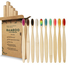 Bamboo Toothbrush,10 Colors Bamboo Toothbrush,Natural Soft Bristles,Ecological and 100% Biodegradable