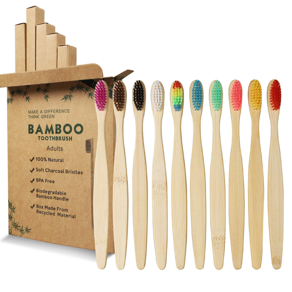 Bamboo Toothbrush,10 Colors Bamboo Toothbrush,Natural Soft Bristles,Ecological and 100% Biodegradable