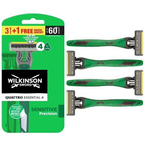 Wilkinson Sword Quattro Essential 4 Sensitive Disposable Razor for Men 3+1
