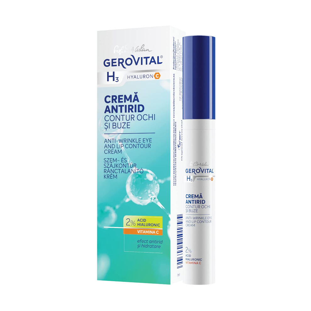 Gerovital Cream Anti-Wrinkles Eye And Lip With Hyaluronic Acid, Vitamin C And E, Moisturizes The Skin, Prevents And Reduces Expression Lines, 15 Ml,