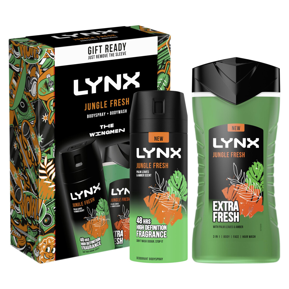 Lynx Jungle Fresh The Wingmen Duo Deodorant Gift Set Body Wash & Body Spray Perfect For His Daily Routine 2 Piece