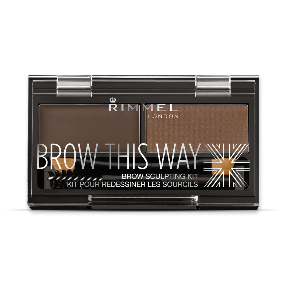 London Brow This Way Eyebrow Powder Sculpting Kit, Groomed Finish and Ultimate Precision with Duo Compact Formula, Dark Brown