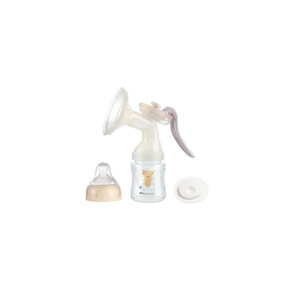 Bébé Confort Bebeconfort Manual Breast Pump, Silicone Breast Pump, Manual Breast Pump Kit With 150 Ml Baby Bottle Included, Colour Sand