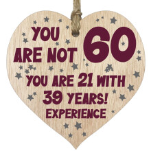 60th Birthday Gift For Women Men Wooden Heart Plaque, Light Wood Sign Keepsake, Happy Birthday Mum, Grandma, Dad, Husband, Wife, Uncle, Mum Gifts From