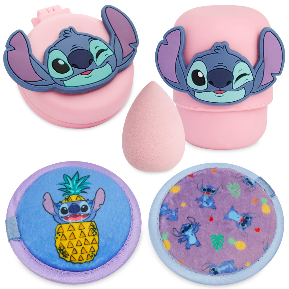 Stitch Beauty Accessories Set with Beauty Sponge, Reusable Makeup Remover Pads & Travel Hairbrush - Stitch Gifts