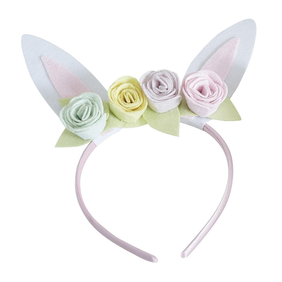 Easter Bunny Ears Headband with Pastel Flowers 23cm H x 18cm W, White