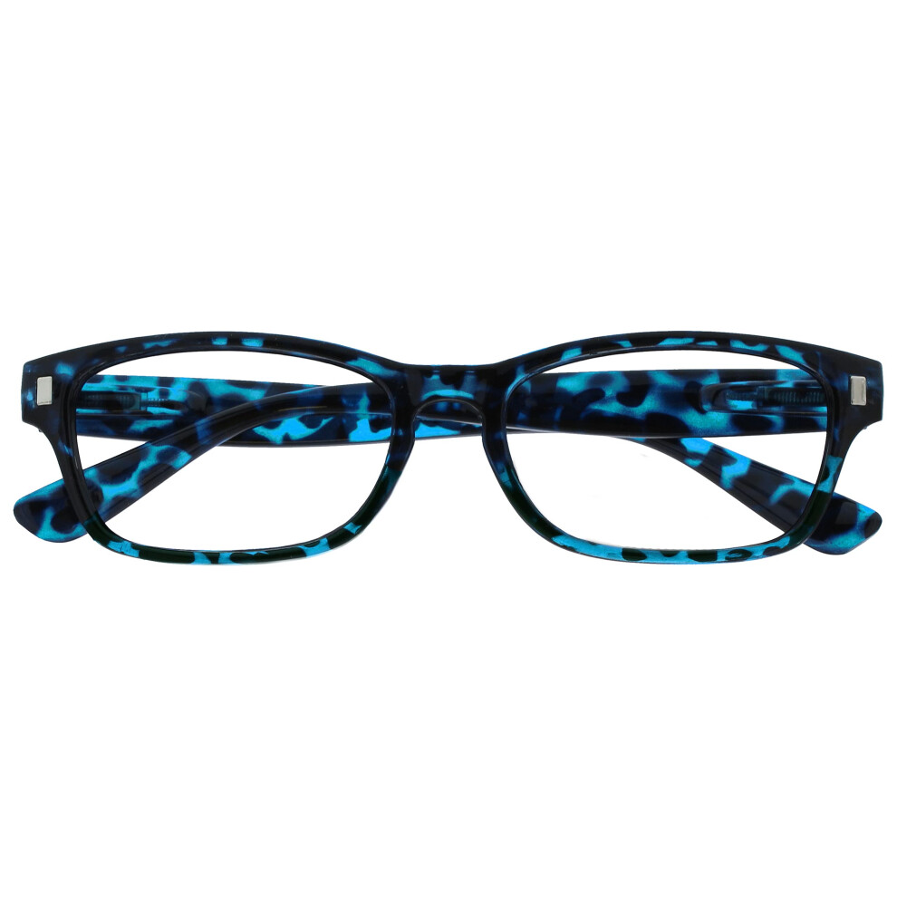 Opulize Blue Uv Reader Tortoiseshell Reading Glasses Mens Womens Spring Hinges Uvr010bl +2.50