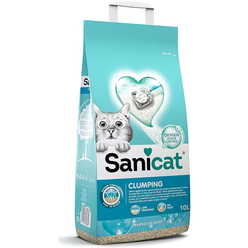 Sanicat Oxygen Power Clumping Cat Litter with Marseille Soap Scent, 10L, Natural Minerals, Odour Control, Absorbs Moisture PSANCLMM010L31A