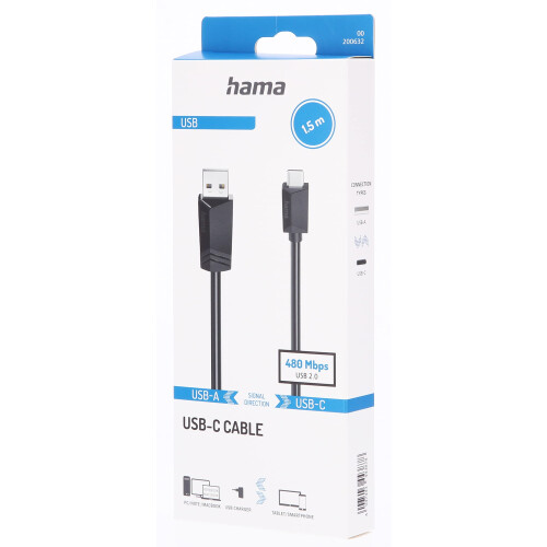 Hama USB-kabel - Hama - 00200632 - 1,5 m - USB 2.0 - USB C naar USB A - Zwart 1