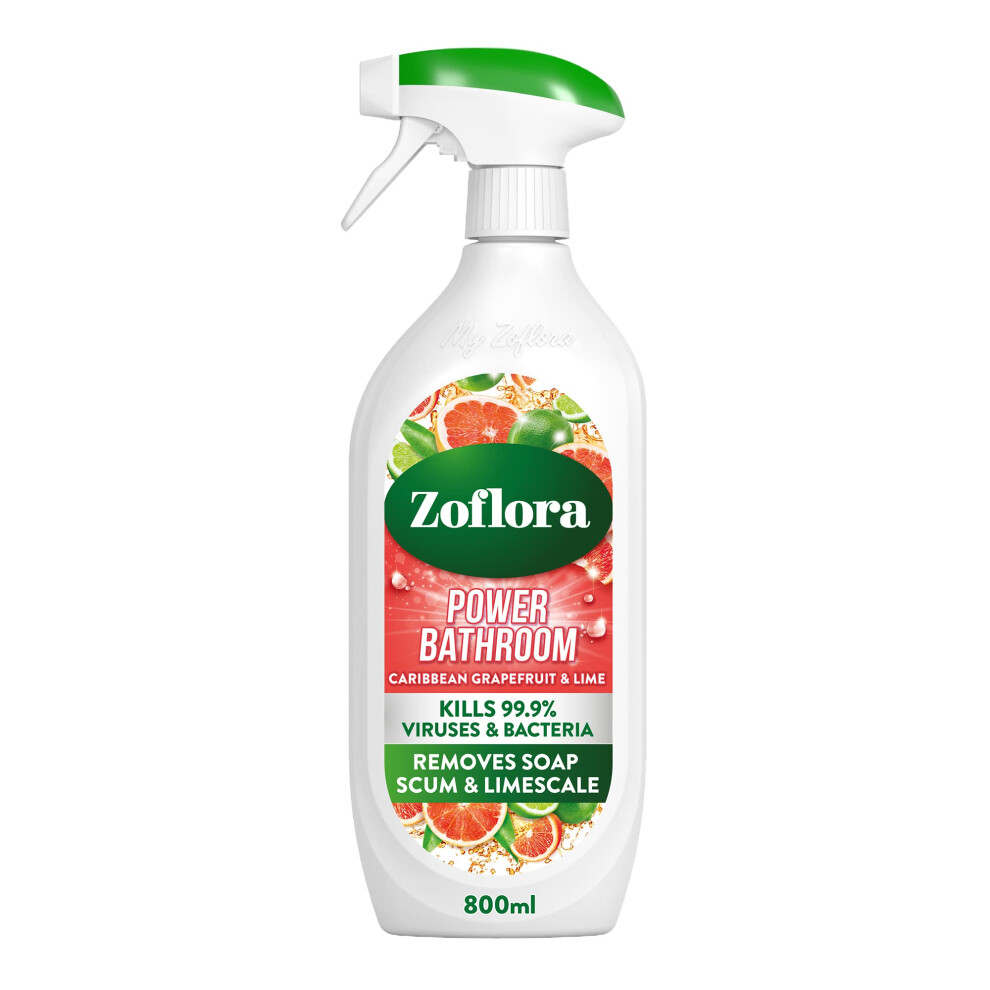 Zoflora Caribbean Grapefruit & Lime Power Bathroom Spray, Removes Limescale & Soap Scum, Limescale Prevention, Antibacterial Multipurpose Cleaner, Kills 99,9%