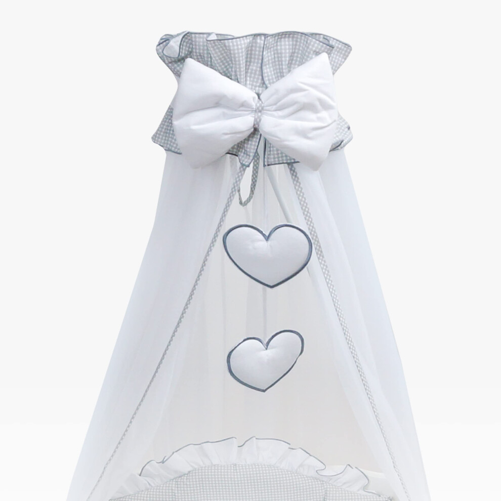 Baby Comfort Grey Mosquito Netting Canopy Drape Only Fits Crib, Moses Basket (Hearts )
