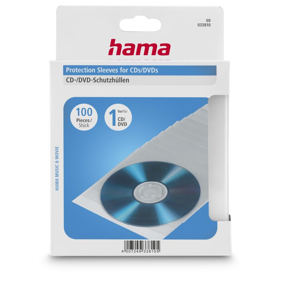 33810 Sealable CD/DVD Transparent Protective Sleeves, 100