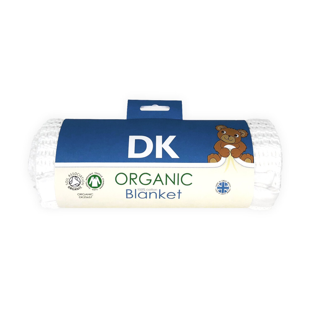 Organic Cotton Pram/Crib Size Cellular Blanket, Satin White Dk Glovesheets