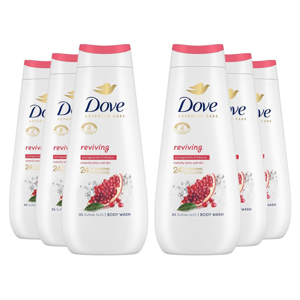 Advanced Care Reviving Body Wash Body Cleanser shower gel with pomegranate & hibiscus extracts for instantly lotion-soft skin 6x 400 ml