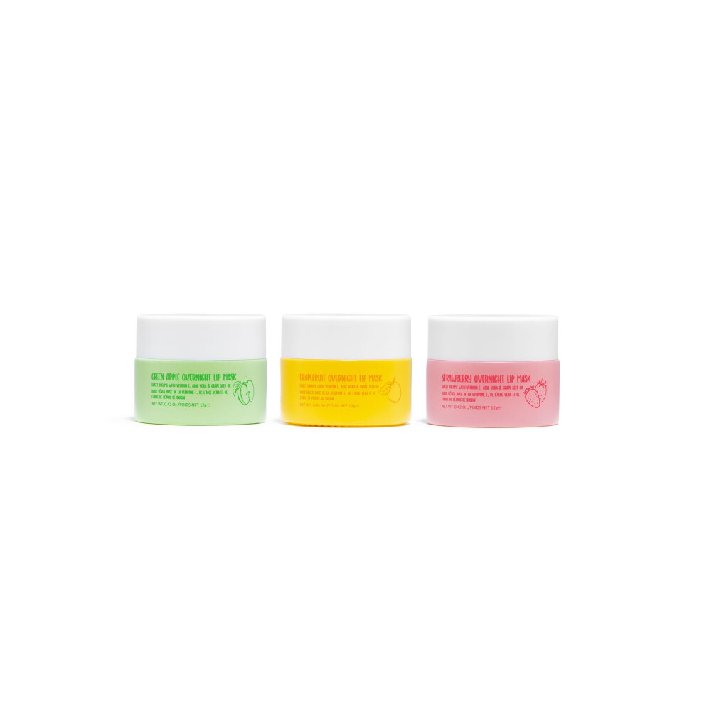 Sweet Dreams Overnight Lip Mask Trio - Strawberry, Apple & Grapefruit Flavour Gift Set - Vitamin E, Aloe Vera and Grape Seed Oil - For Hydrated, Full