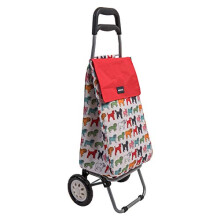 Pug Multicoloured Shopping Trolley - Lightweight Foldable Grocery Trolley - 45ltr Capacity - Steel Body Frame - 95 x 35 x 28cm - 2 wheel shopping