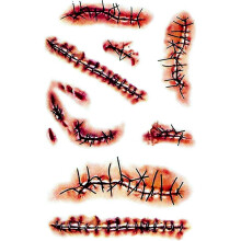 10 Blätter Halloween Temporäre Tattoos, Realistische Tattoos Aufkleber, Narben Tattoos für Zombie Kostüm