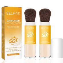 2PCS Natural Sunscreen Setting Powder, Mineral Matte Finish Loose Face Powder, SPF 50, Translucent, Lightweight, Creates Soft Focus Effect, Oil