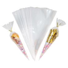 100Pcs Cellophane Cone Bags for Sweets, 13x25cm Party Cones Bags Sweet Cones Bags Cones Pack with Twist Ties for Sweets, Triangle Transparent Sweet