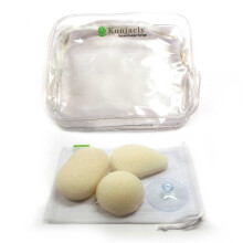 Natural Konjac sponges, set of 3 for face . Suitable for all skin types: Normal, dry, oily, sensitive and baby safe. Made from vegetable root fibre,