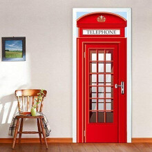 Wallflexi Door UK Telephone Home Decoration Wall Art Murals Decals Living Room Nursery Restaurant Hotel Café Office Décor Removable Self-Adhesive