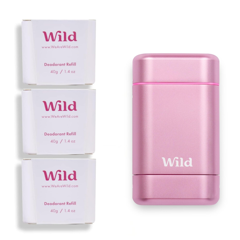 Natural Deodorant for Women - Aluminium Free - Pink Case Starter Kit with 3 x Jasmine & Mandarin Refills (40g) - Vegan & Eco-Friendly - Long Lasting