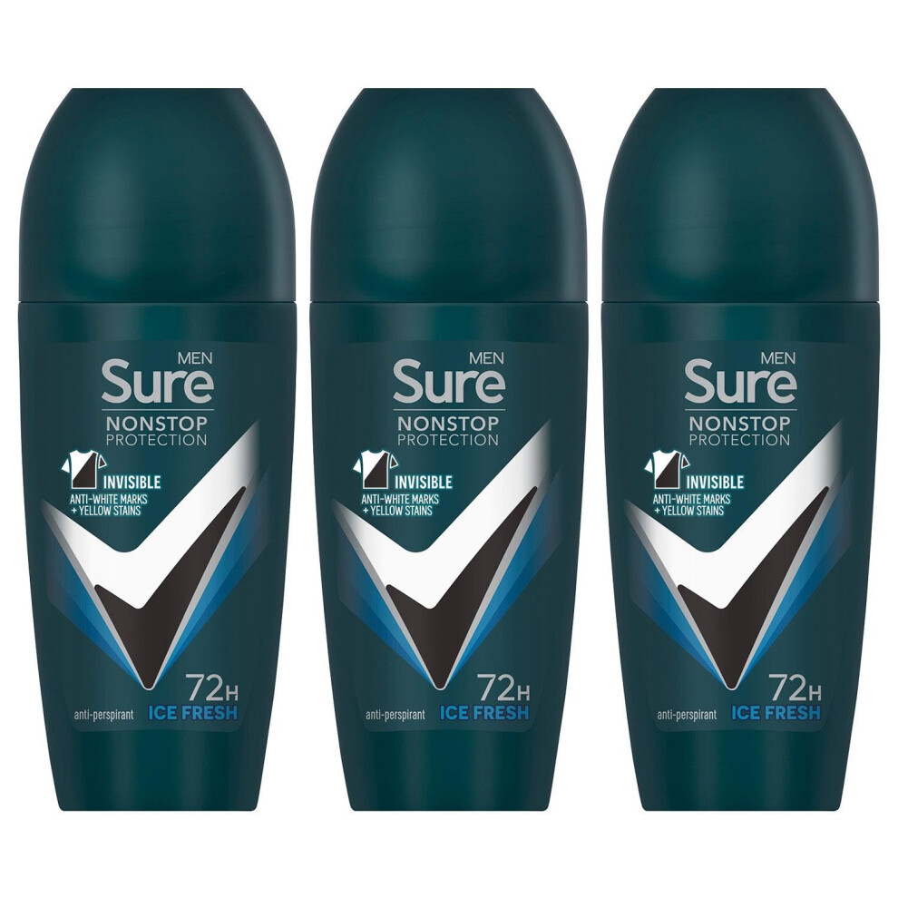 Sure Antiperspirant 72H Nonstop Sweat And Odour Protection Alcohol-Free Roll On With Citrusy, Spicy And Woody Scent Multi Fragrance Deodorant For Men, 50Ml