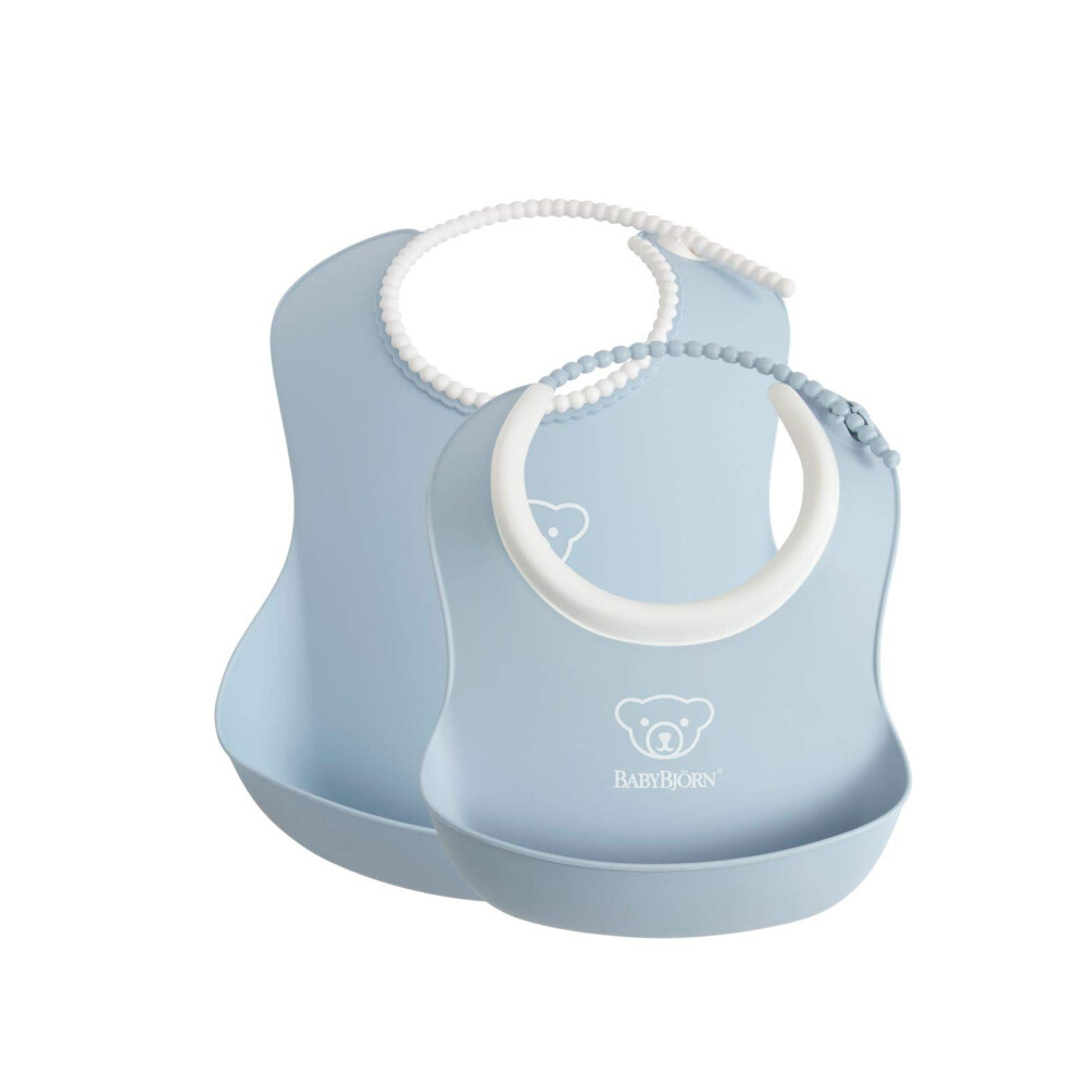 New Babybjörn Feeding Bib Set (Baby Bib + Small Baby Bib), Powder Blue