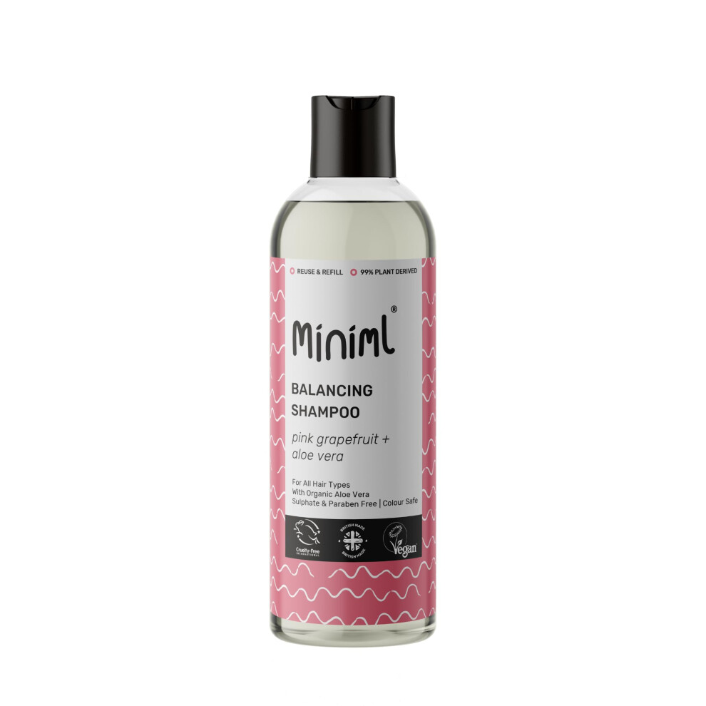 Miniml Pink Natural Hair Shampoo Eco Friendly Â 500Ml Grapefruit & Aloe Vera Men And Womens Sensitive Scalp & Skin Cruelty Free Vegan Shampoo - For Greasy,