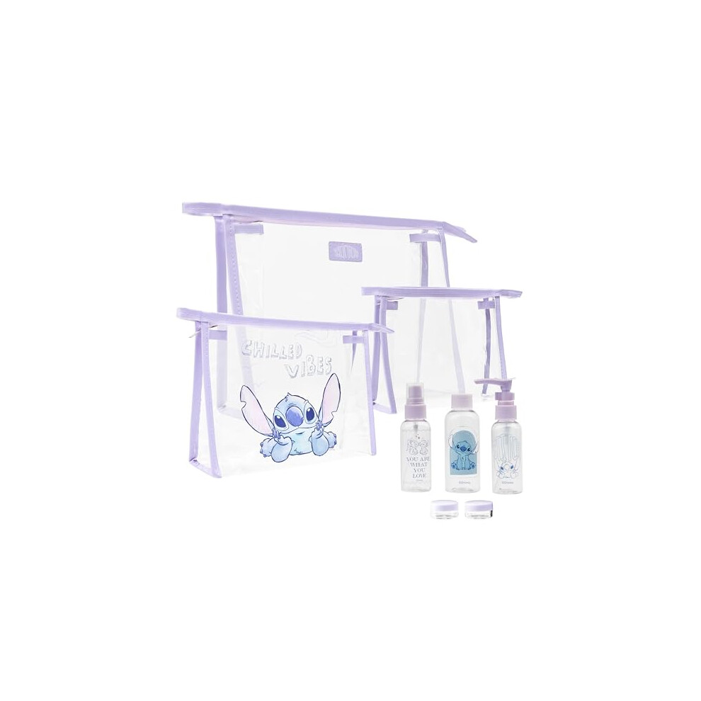 Stitch Travel Essentials Set, Travel Makeup Bags Refillable Travel Bottles and Cosmetic Pots - Holiday Essentials