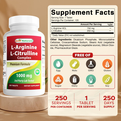 Best Naturals, Complexe L-Arginine, L-Citrulline, 250 Comprimés 1